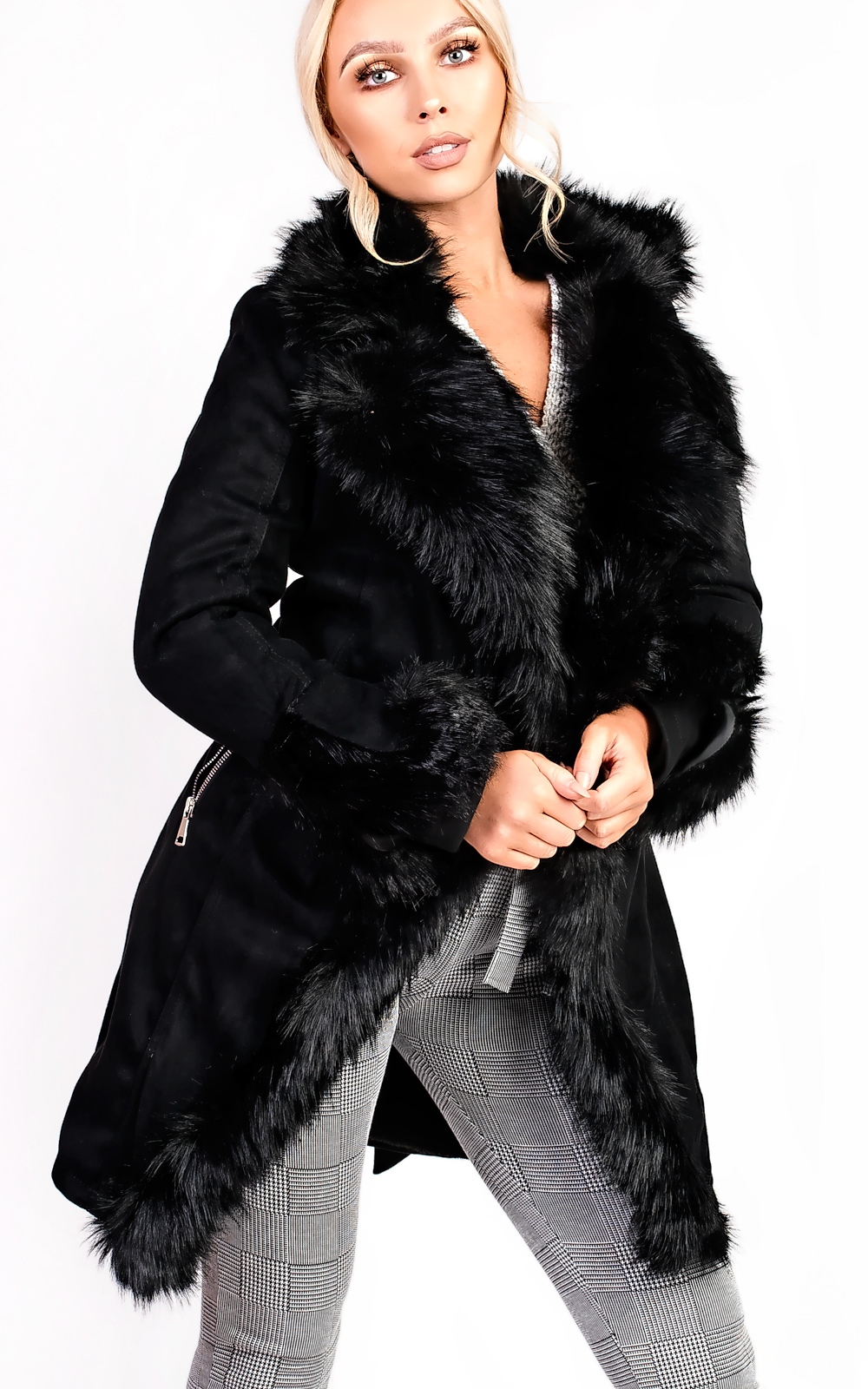 Toula Faux Suede Fur Longline Jacket Thumbnail