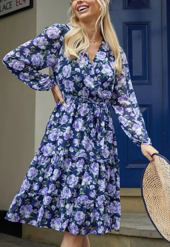 Clara Long Sleeve Floral Layer Midi Dress Thumbnail Clara Long Sleeve Floral Layer Midi Dress Thumbnail