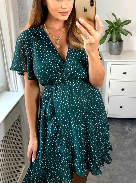 Hattie Short Sleeve Polka Wrap Ruffle Dress Thumbnail