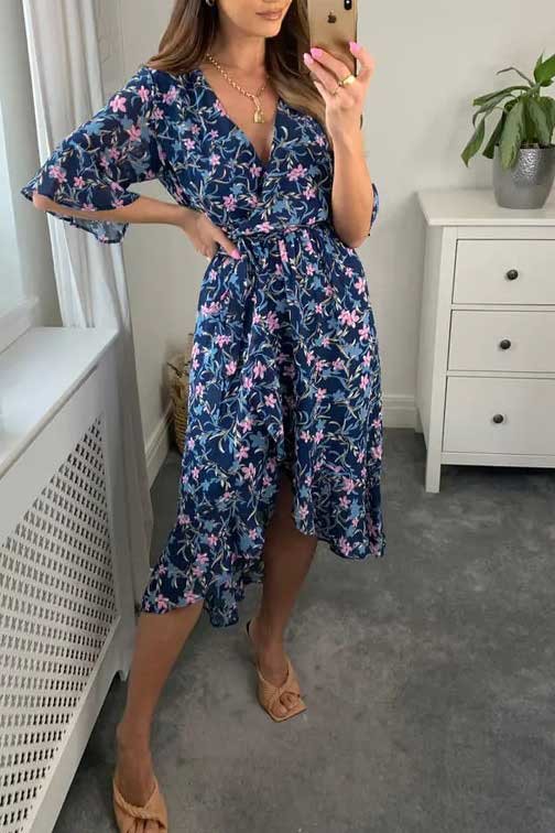 Emma Short Sleeve Floral Wrap Maxi Dress