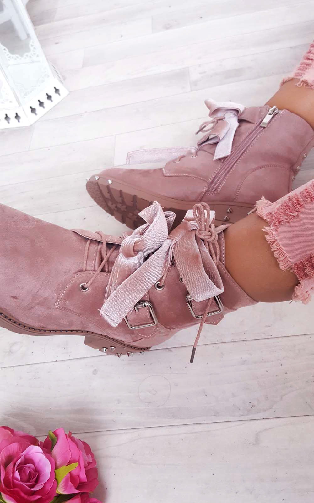 Taylor Studded Bow Faux Suede Ankle Boots