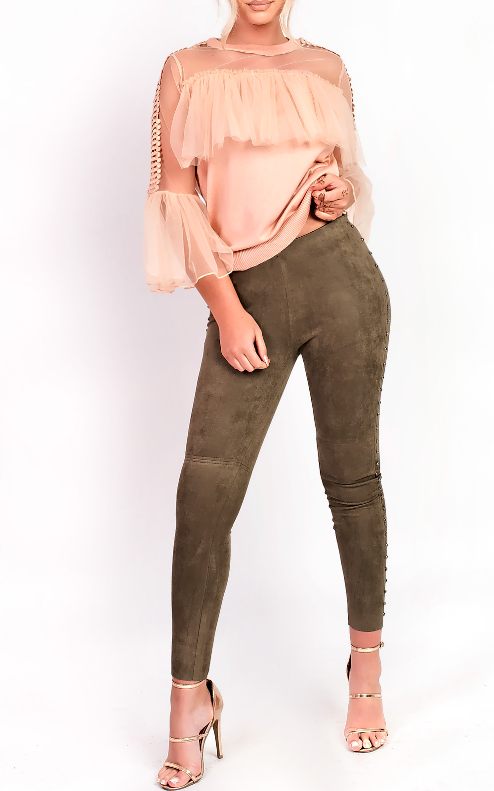 Paige High Waist Beaded Side Faux Suede Leggings Thumbnail