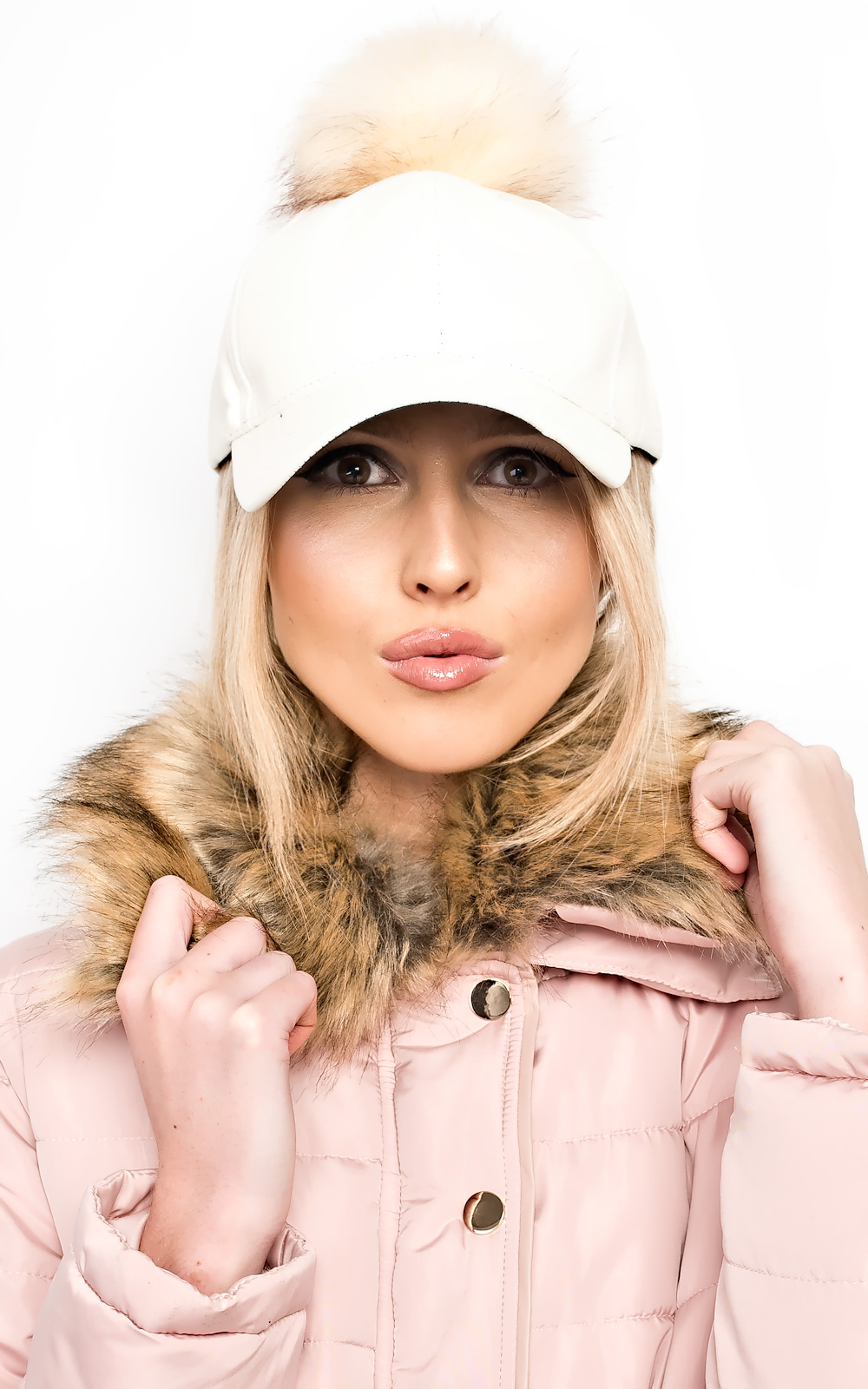 Riley Pompom Leather Hat Riley Pompom Leather Hat