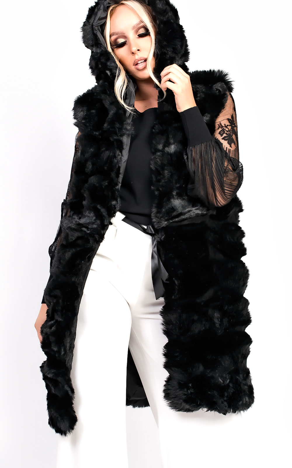 Karla Faux Fur Hooded Waistcoat Thumbnail Karla Faux Fur Hooded Waistcoat Thumbnail