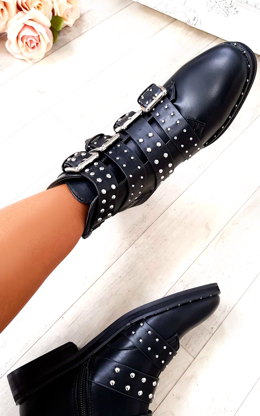 Aria Studded Buckle Ankle Boots  Thumbnail