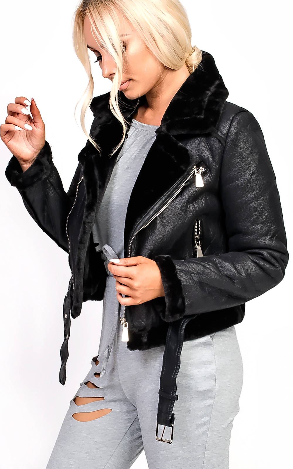 Lizzie Biker Faux Leather Fur Jacket Thumbnail Lizzie Biker Faux Leather Fur Jacket Thumbnail