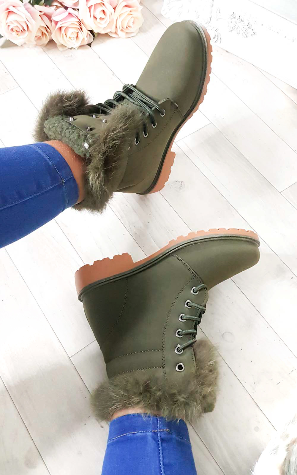 Josie Faux Fur Lace Up Boots Thumbnail