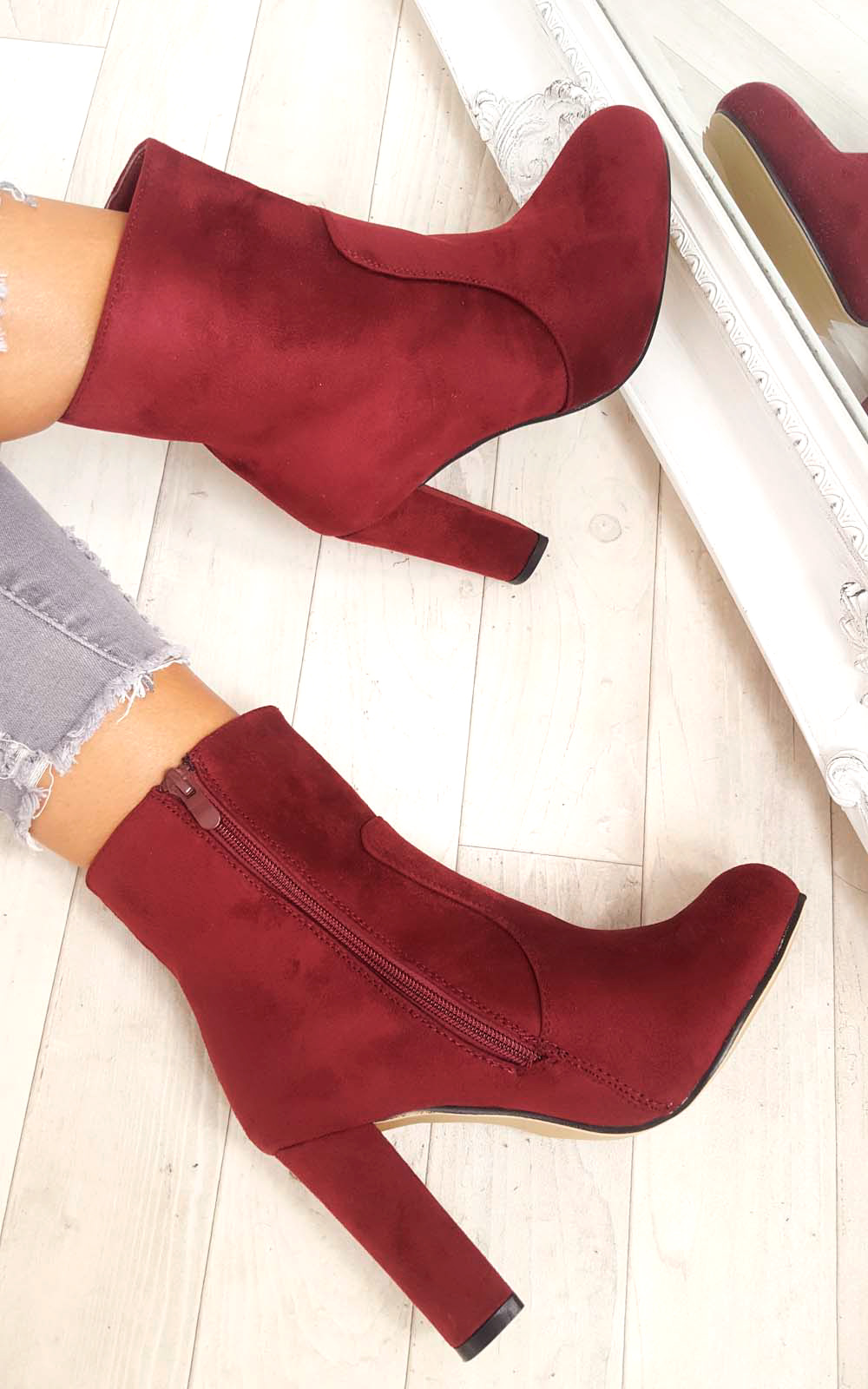 Ellie Faux Suede Heeled Ankle Boots Thumbnail Ellie Faux Suede Heeled Ankle Boots Thumbnail
