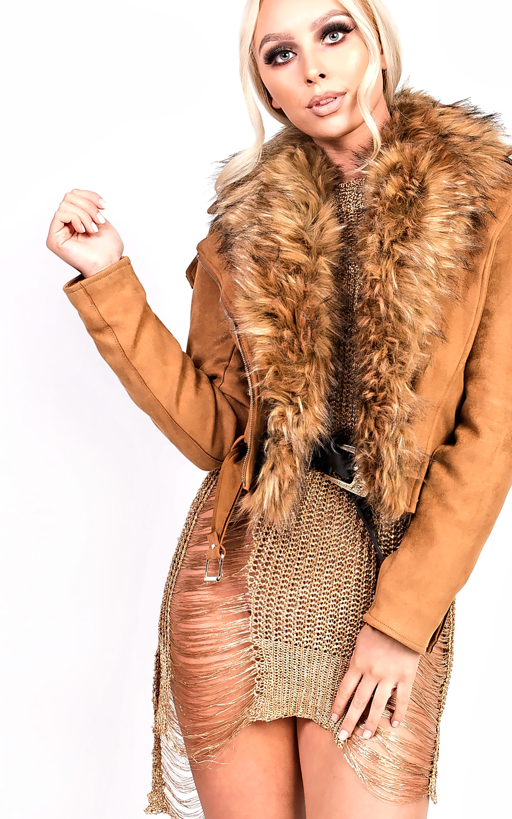 Brogan Faux Fur Suede Biker Jacket Thumbnail