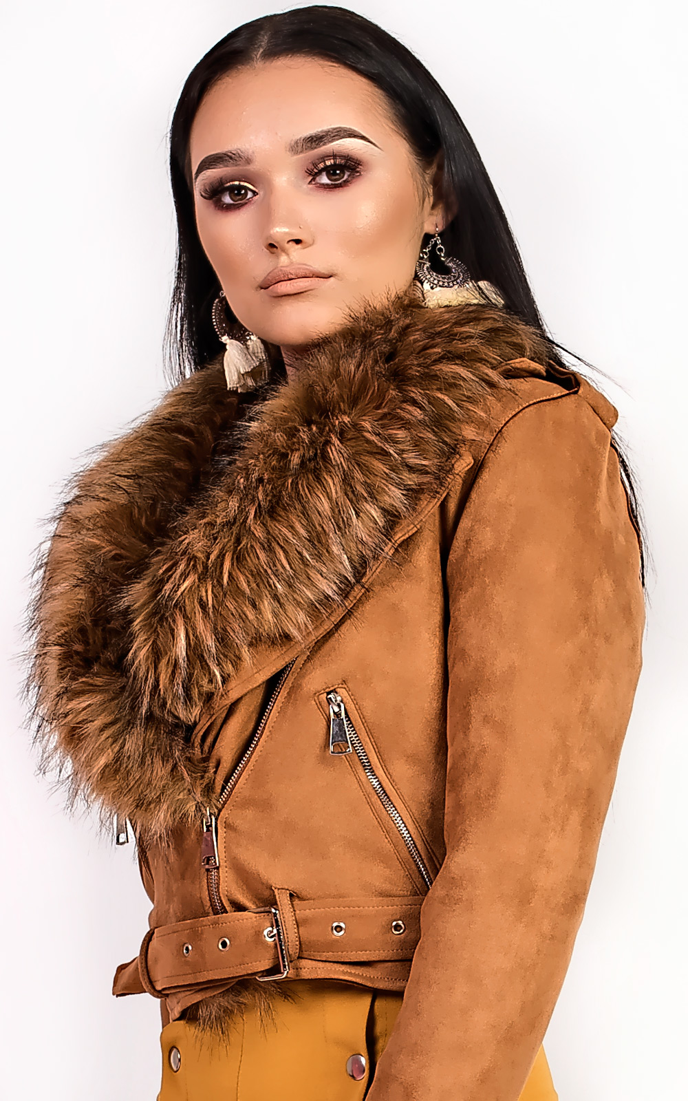 Brogan Faux Fur Suede Biker Jacket Thumbnail