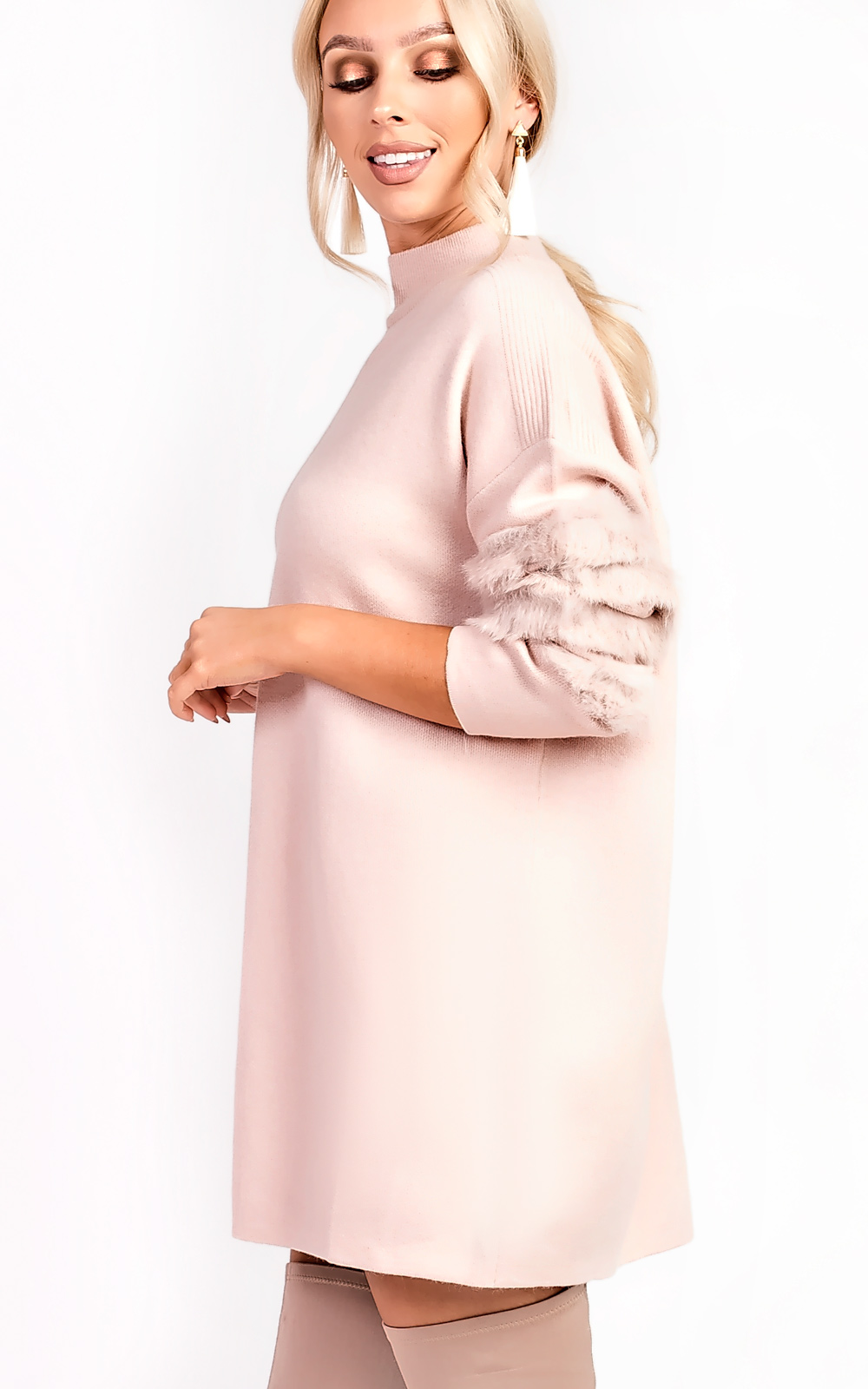 Eva Faux Fur Panel Knitted Dress Thumbnail Eva Faux Fur Panel Knitted Dress Thumbnail