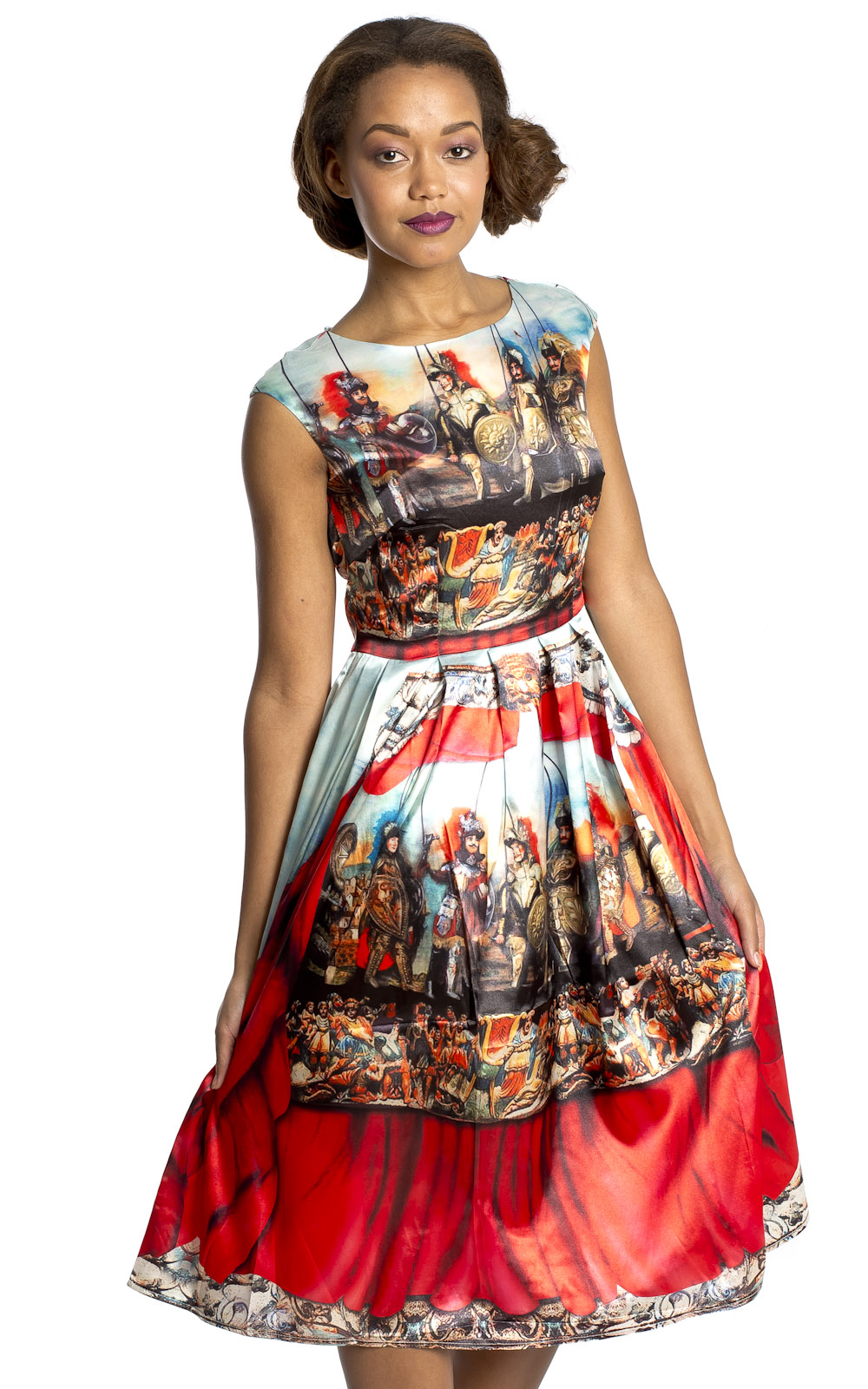 Helena Battle Print Midi Dress Thumbnail Helena Battle Print Midi Dress Thumbnail