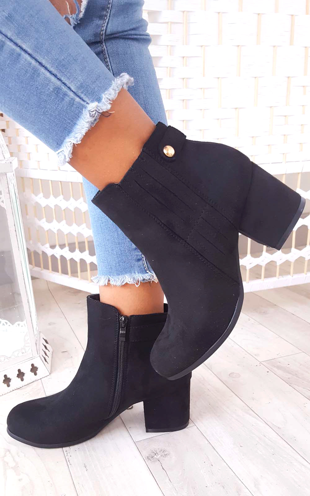 Klarissa Faux Suede Gold Button Ankle Boots Thumbnail