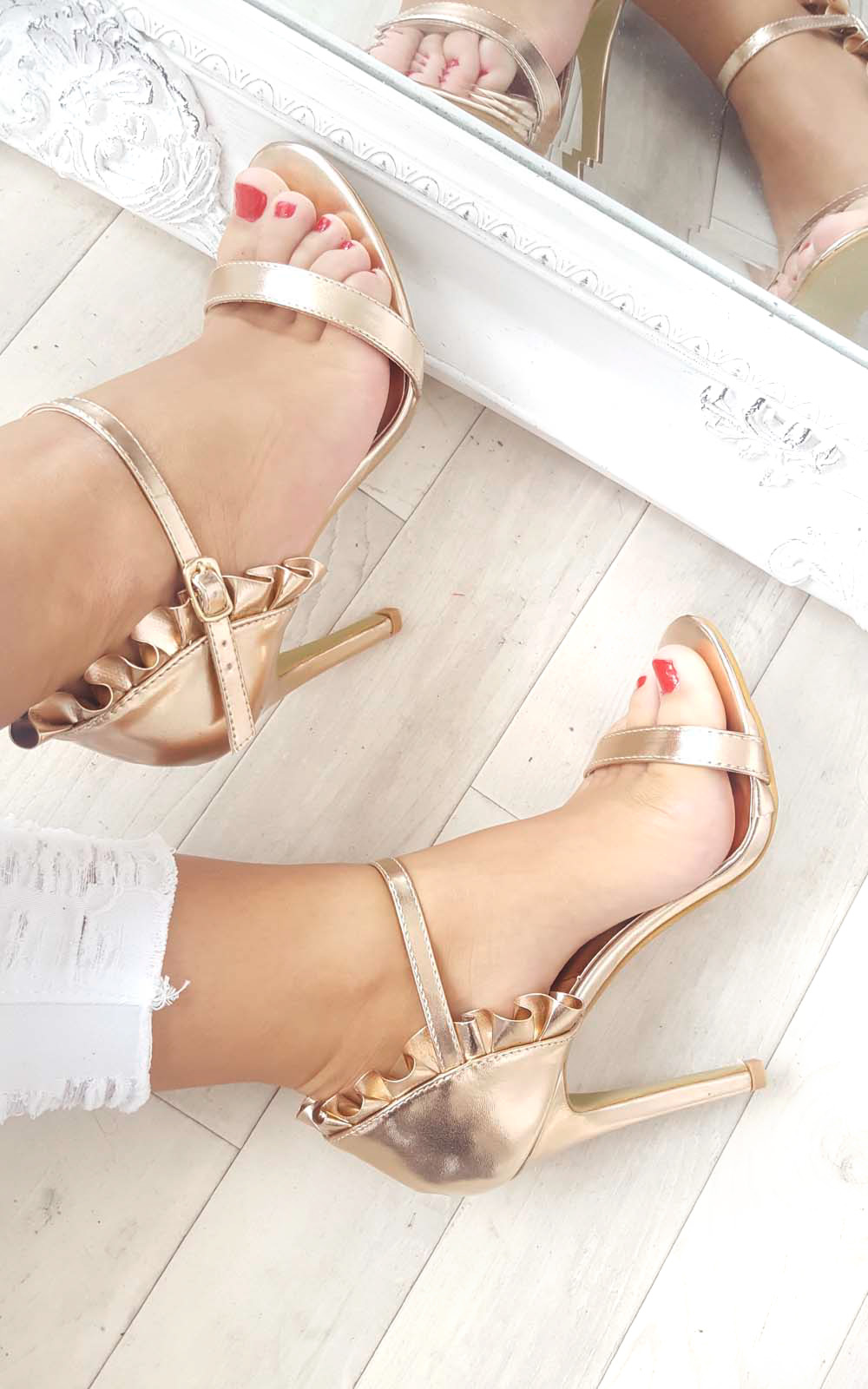Nazzi Faux Suede Frill Barely There Heels Thumbnail Nazzi Faux Suede Frill Barely There Heels Thumbnail