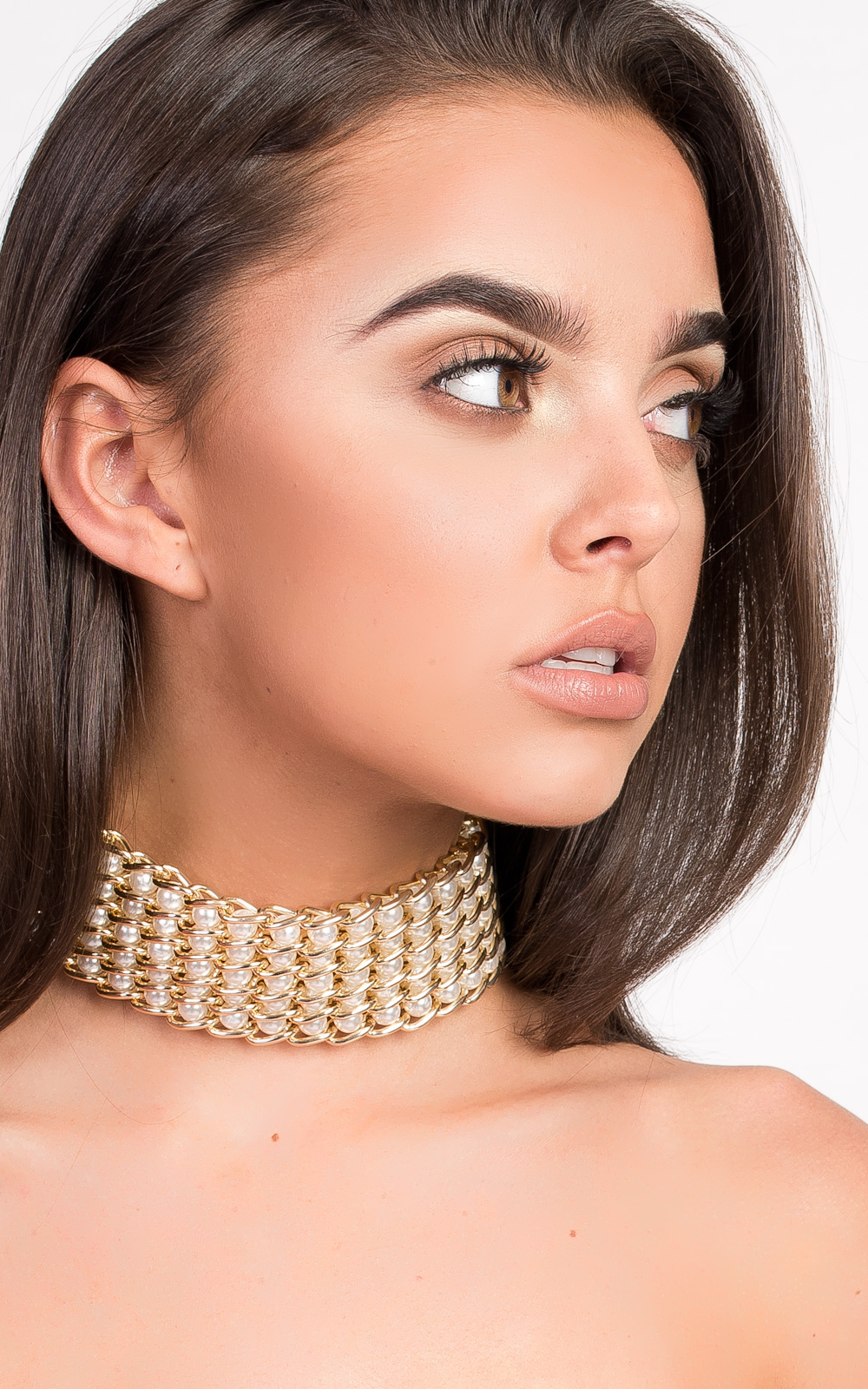 Mia Chain Pearl Choker Necklace