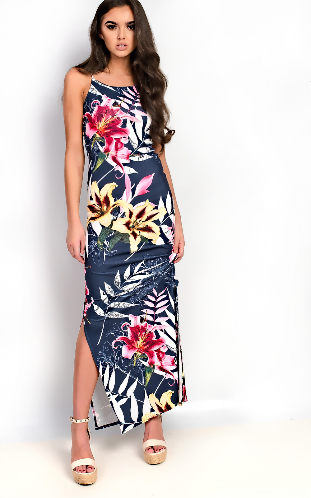 Brianna Floral Slit Side Maxi Dress Thumbnail