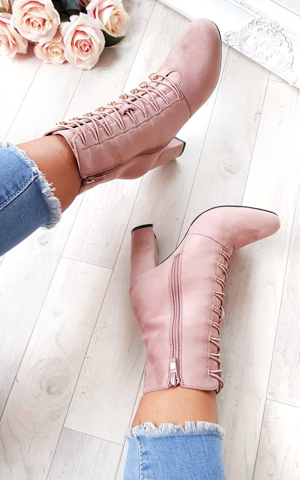 Lucy Faux Suede Corset Ankle Boots Lucy Faux Suede Corset Ankle Boots
