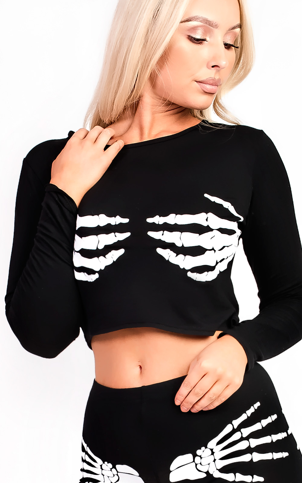 Skeleton Hands Fancy Dress Crop Top Thumbnail