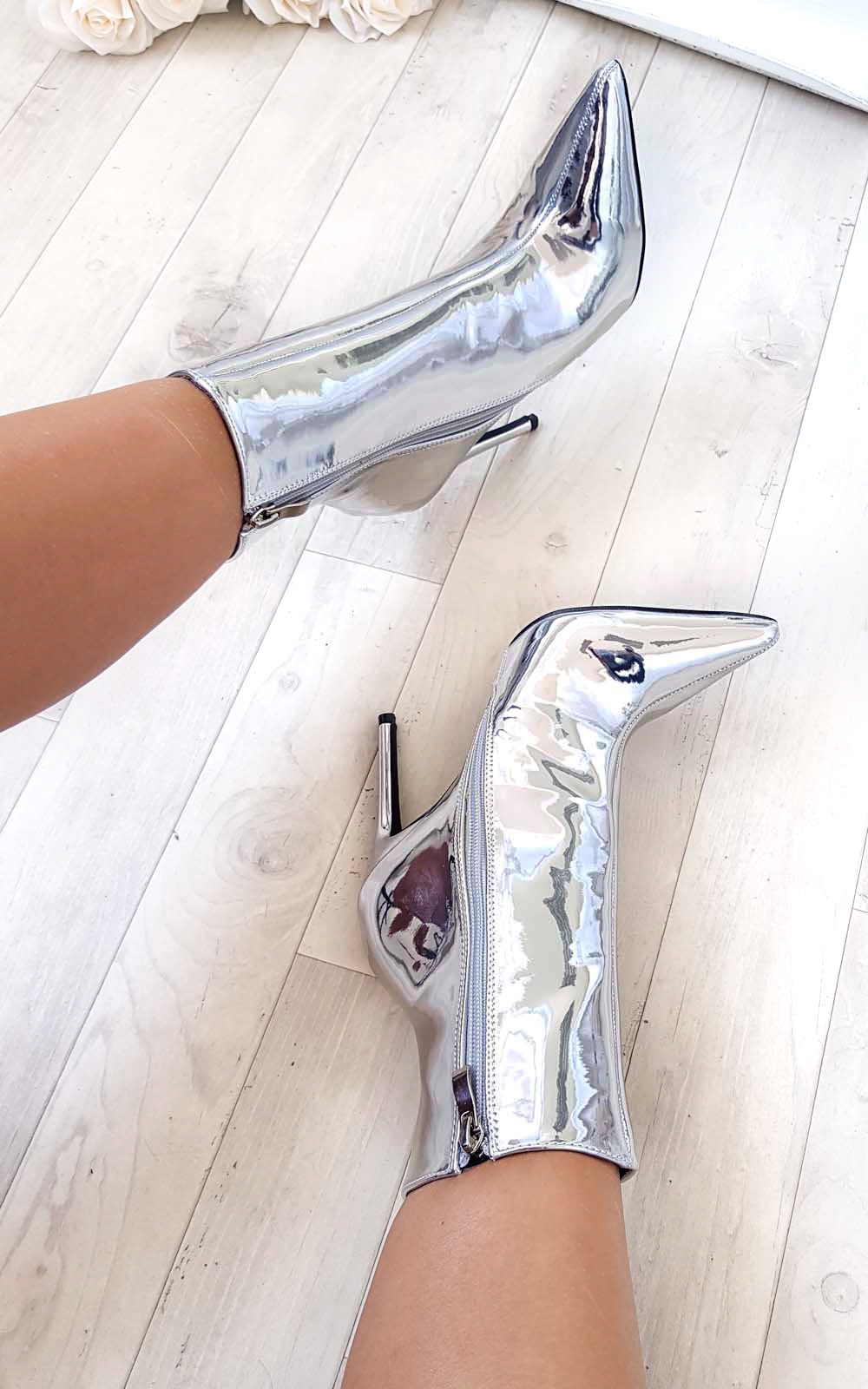 Meghan Chrome Stiletto Ankle Boots Thumbnail