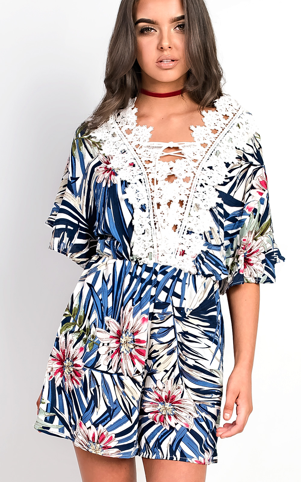 Cairo Crochet Floral Print Playsuit Thumbnail Cairo Crochet Floral Print Playsuit Thumbnail