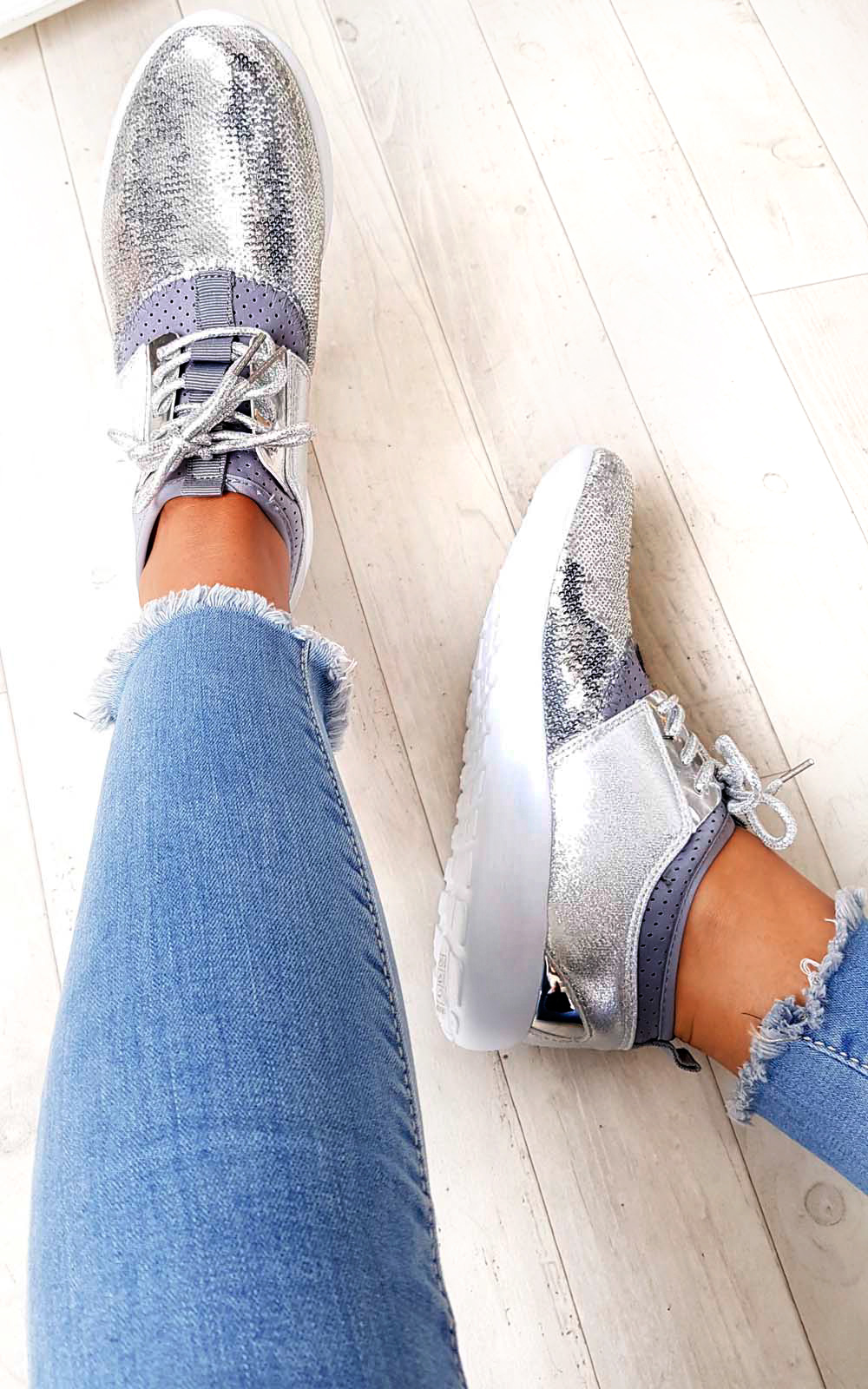 Kelise Sequin Lace Up Trainers Thumbnail