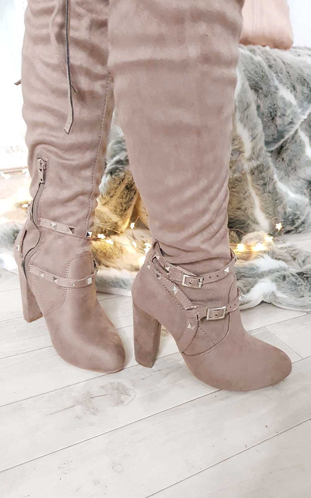 Ninita Faux Suede Studded Tie Knee High Boots Ninita Faux Suede Studded Tie Knee High Boots