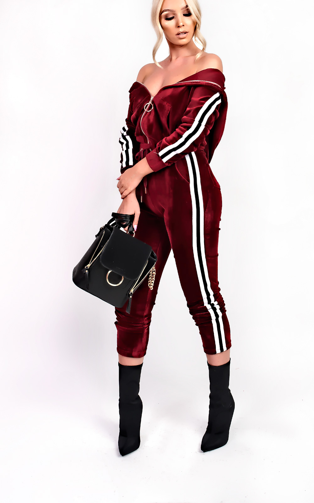 Kourt Stripe Velour Tracksuit Thumbnail