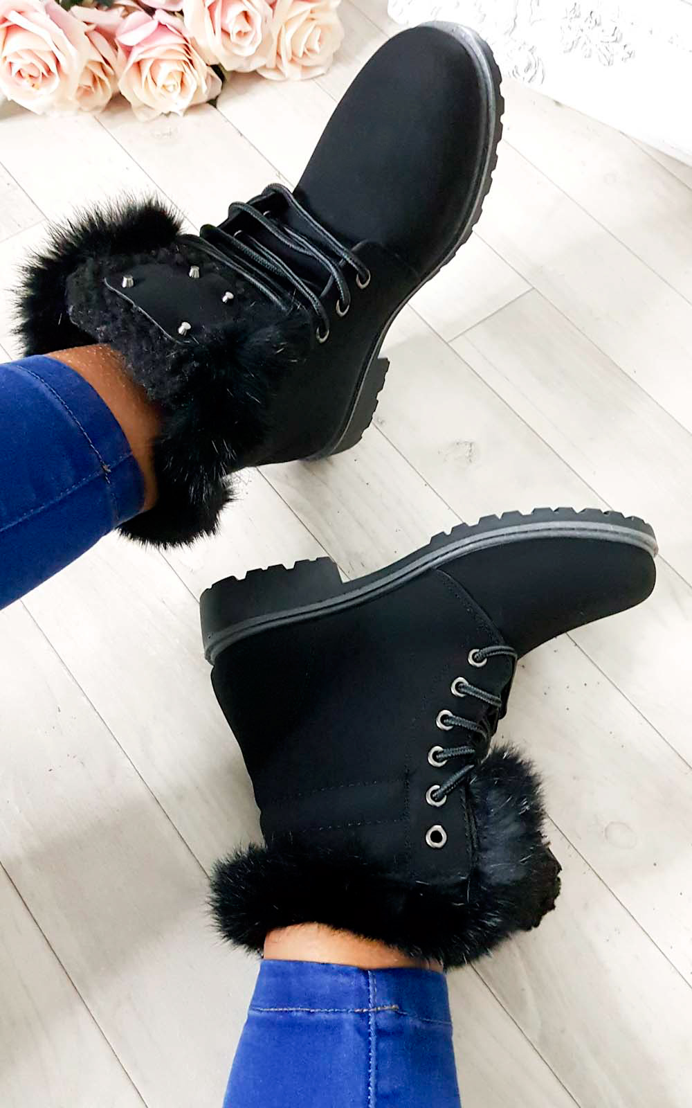 Josie Faux Fur Lace Up Boots