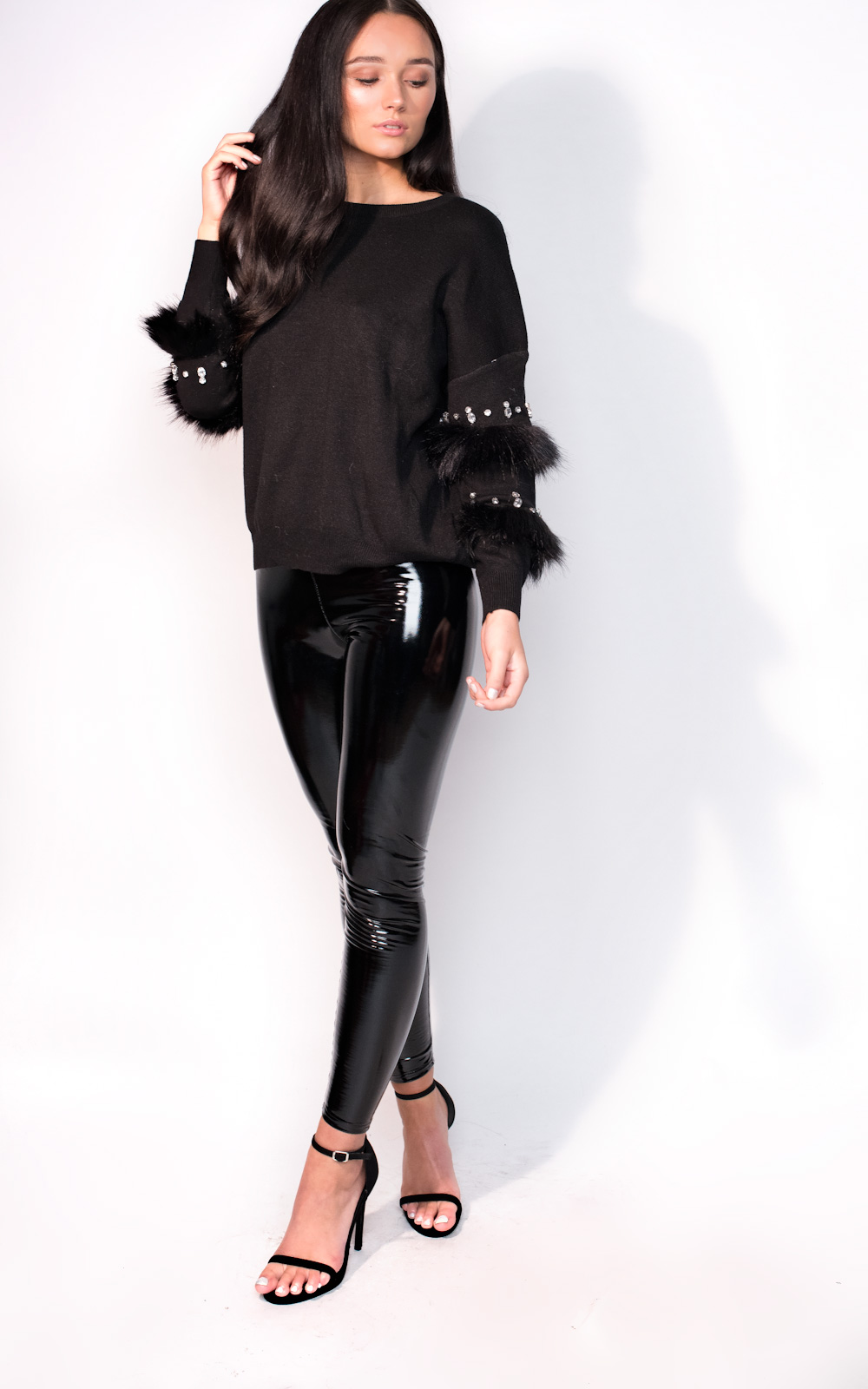 Reese Faux Fur Embellished Panel Knitted Jumper Thumbnail Reese Faux Fur Embellished Panel Knitted Jumper Thumbnail
