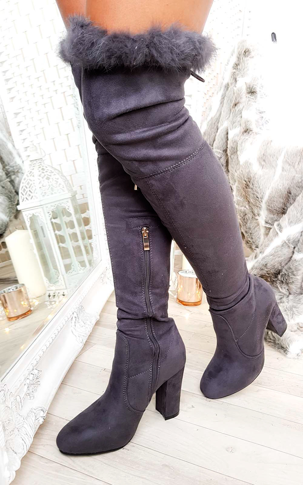 Claudia Faux Suede Fur High Boots Thumbnail Claudia Faux Suede Fur High Boots Thumbnail