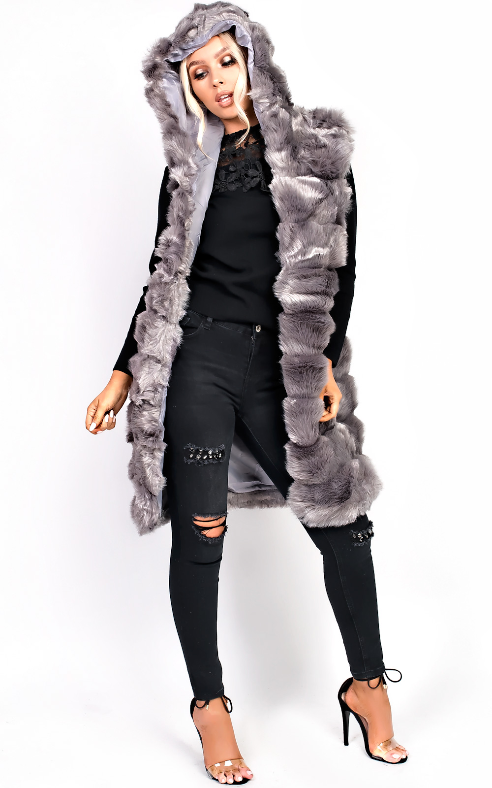 Karla Faux Fur Hooded Waistcoat Thumbnail