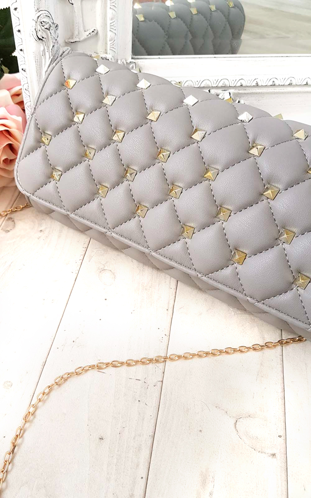 Laylia Quilted Gold Studded Clutch Bag Thumbnail Laylia Quilted Gold Studded Clutch Bag Thumbnail