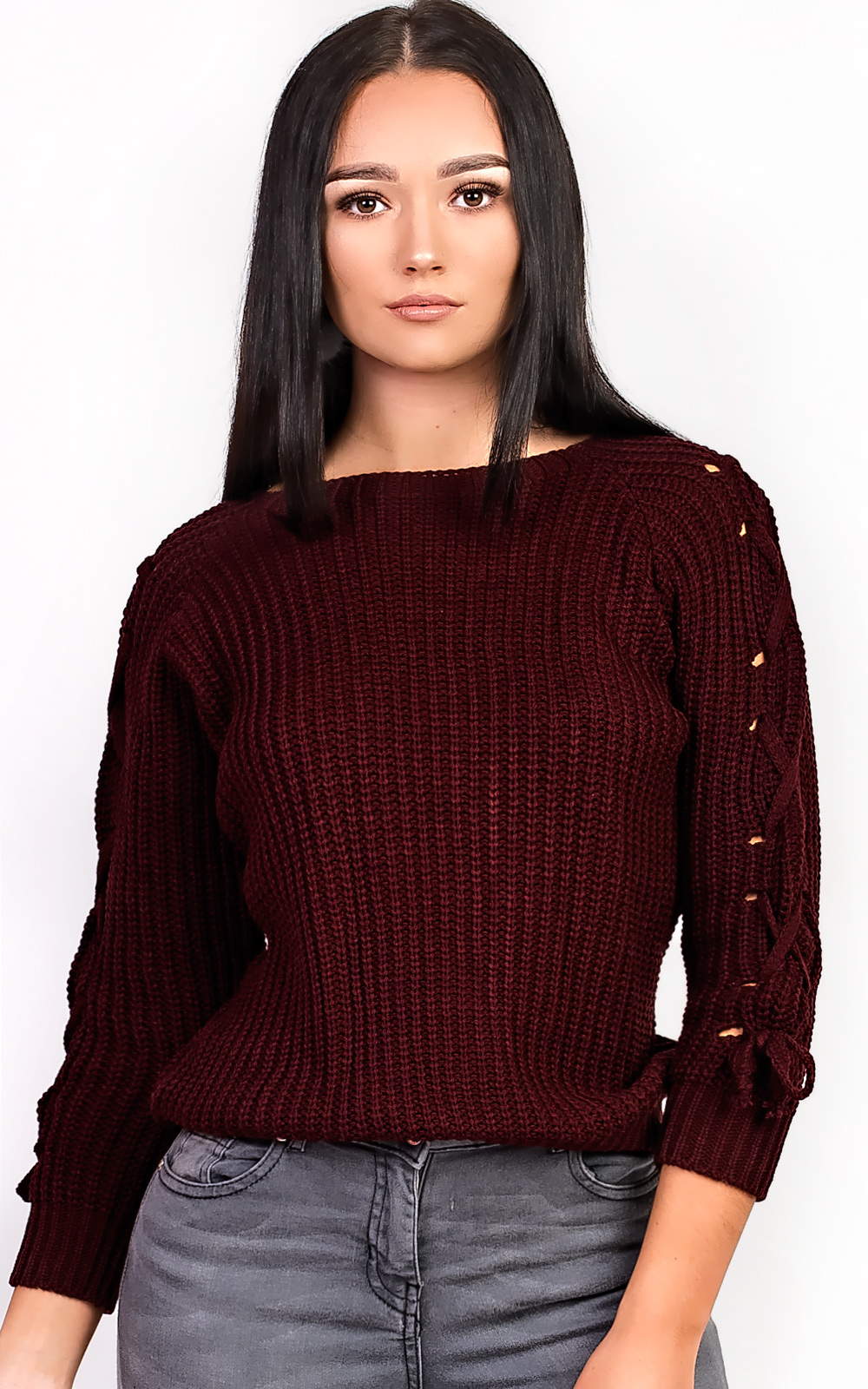 Evie Knitted Lace Up Jumper Thumbnail Evie Knitted Lace Up Jumper Thumbnail