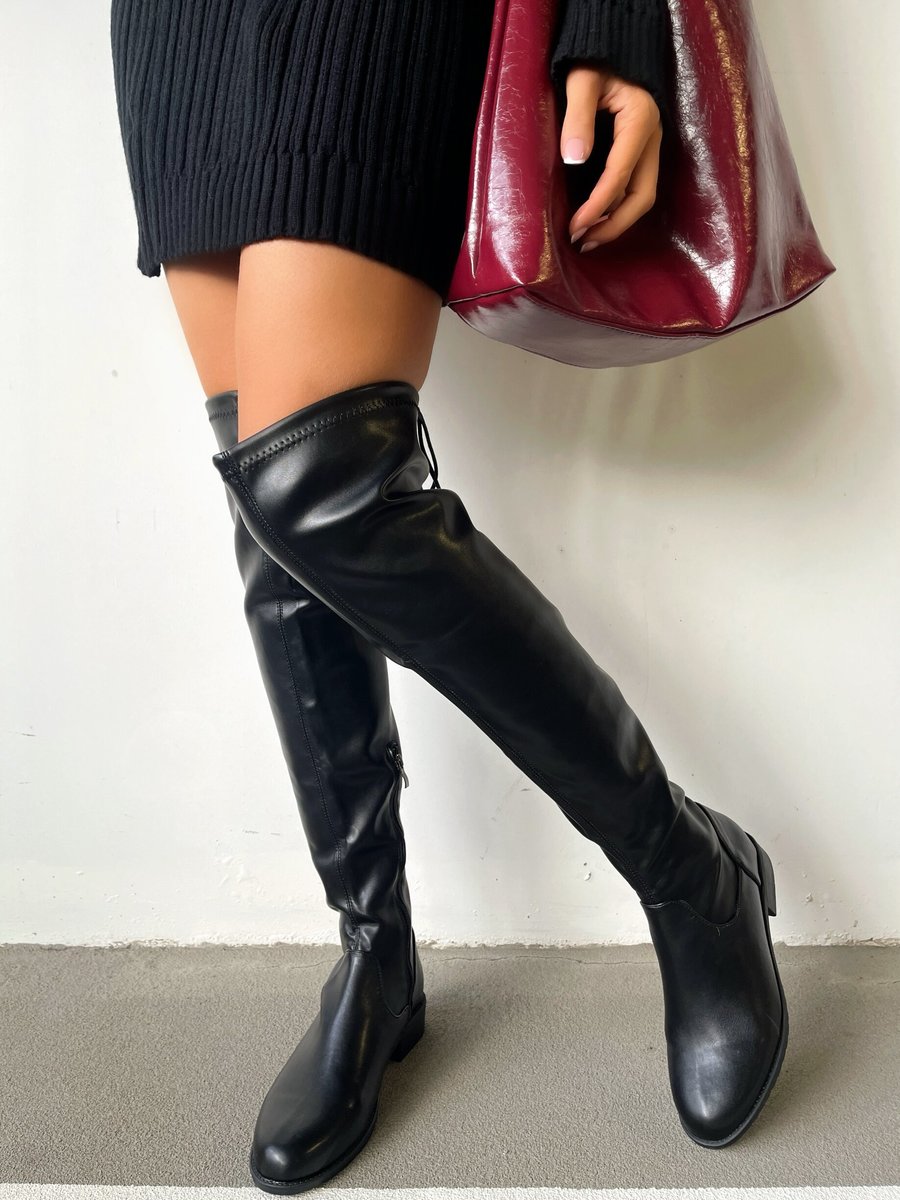 Abbey Tie Detail Low Heel Knee High Boots