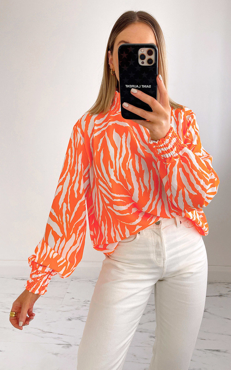 Abbie High Neck Blouse with Zebra Print Thumbnail