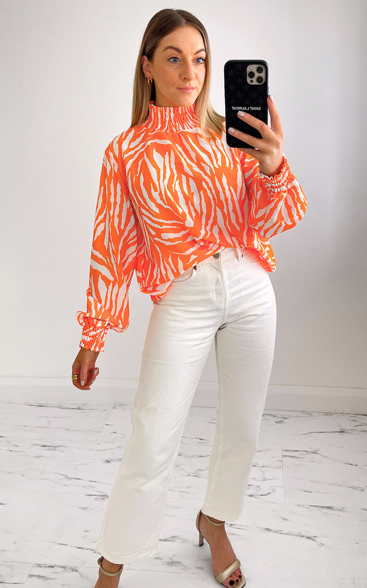 Abbie High Neck Blouse with Zebra Print Thumbnail