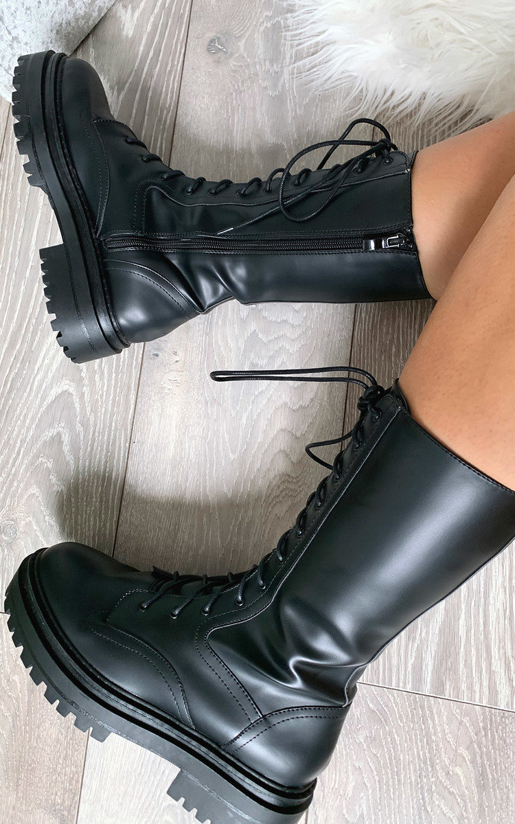 Abbie Lace Up Biker Boots Thumbnail