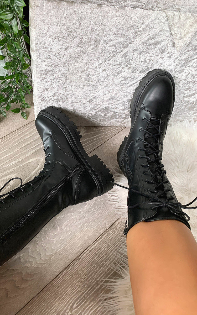 Abbie Lace Up Biker Boots Thumbnail