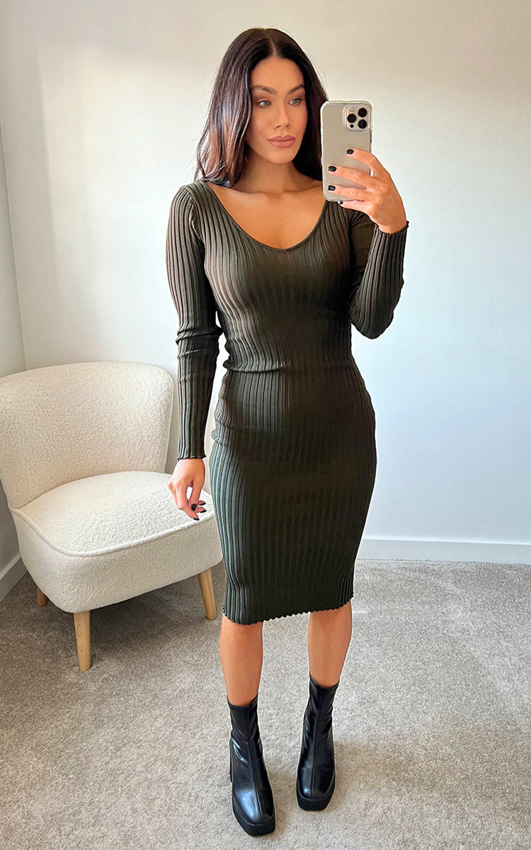 Abigail Ribbed Bodycon Midi Dress Thumbnail