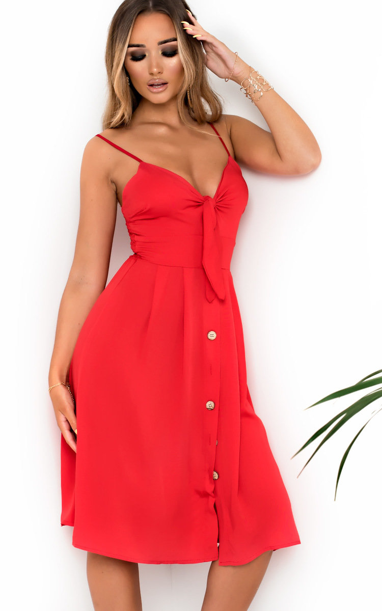 Aimee Button Up Tie Midi Dress Thumbnail