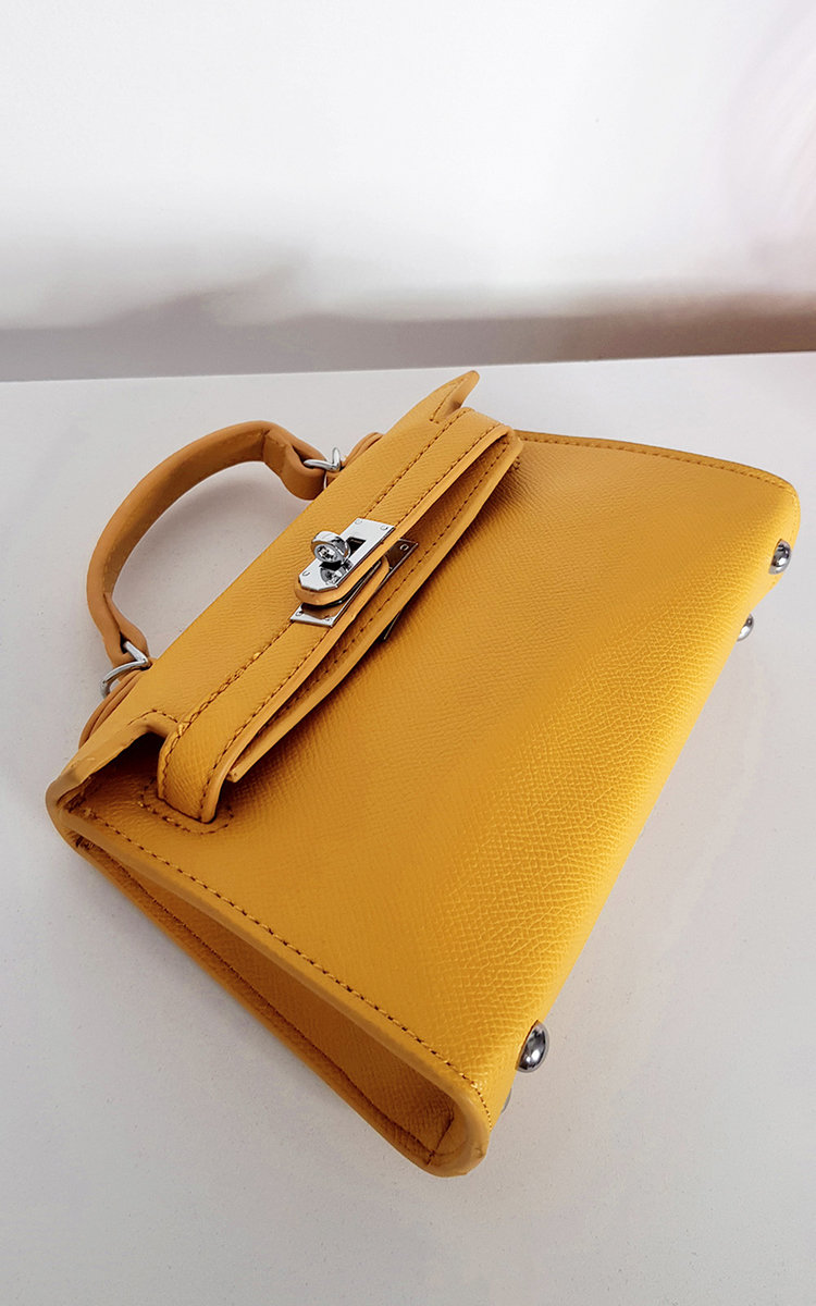 Aimee Faux Leather Bag with Handle and Metal Detail Thumbnail Aimee Faux Leather Bag with Handle and Metal Detail Thumbnail
