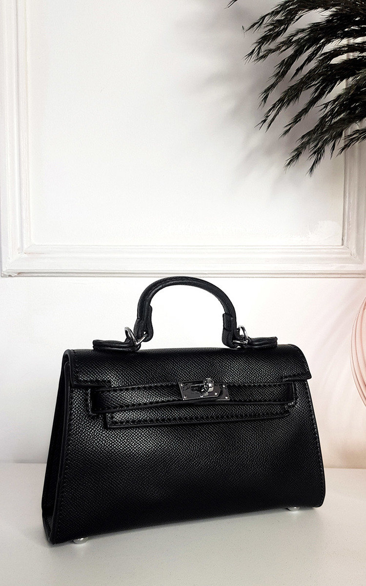 Aimee Faux Leather Bag with Handle and Metal Detail Thumbnail Aimee Faux Leather Bag with Handle and Metal Detail Thumbnail