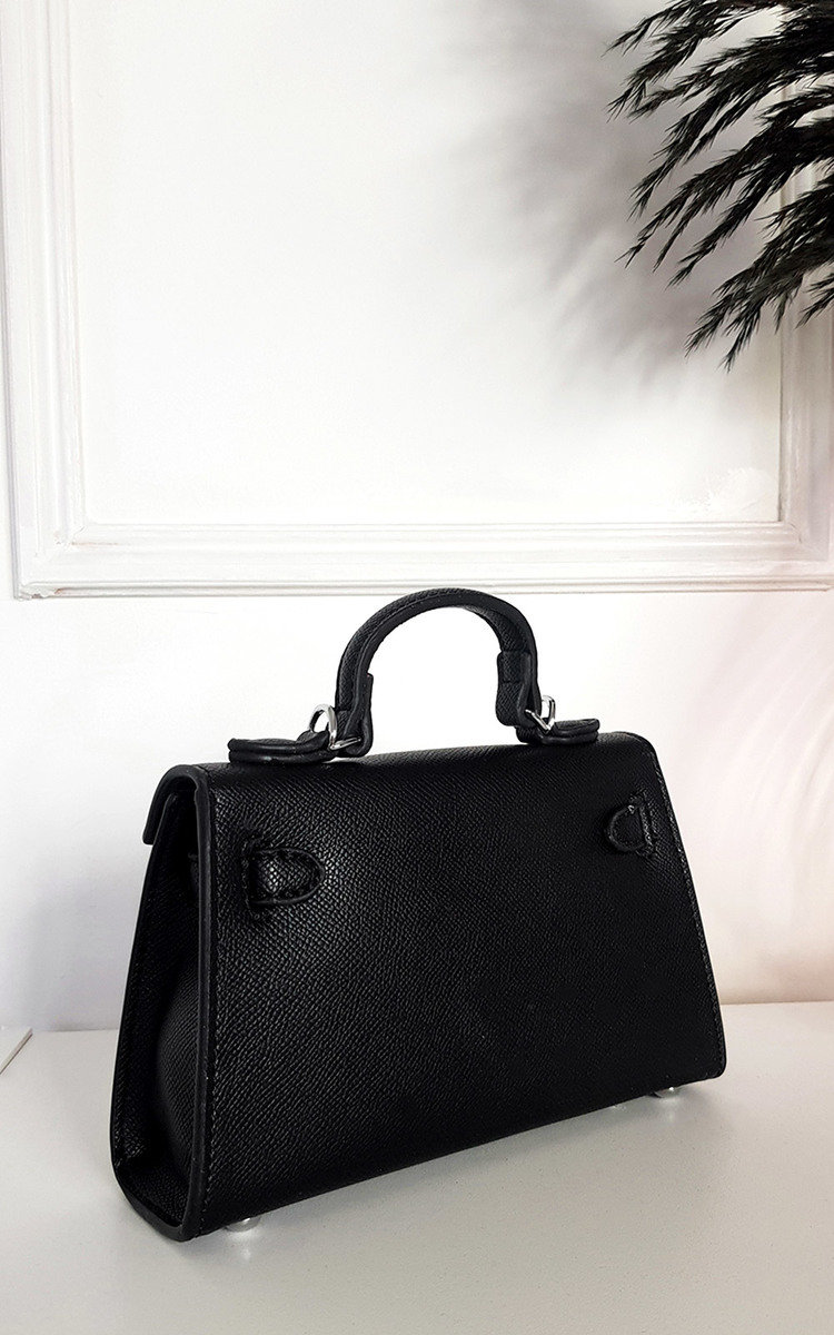 Aimee Faux Leather Bag with Handle and Metal Detail Thumbnail Aimee Faux Leather Bag with Handle and Metal Detail Thumbnail