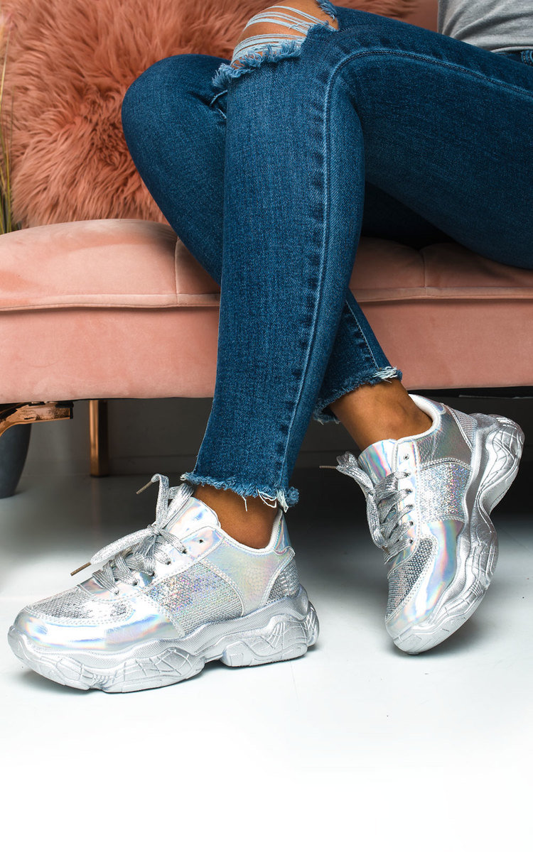 Aimee Holographic Sequin Chunky Trainers Thumbnail