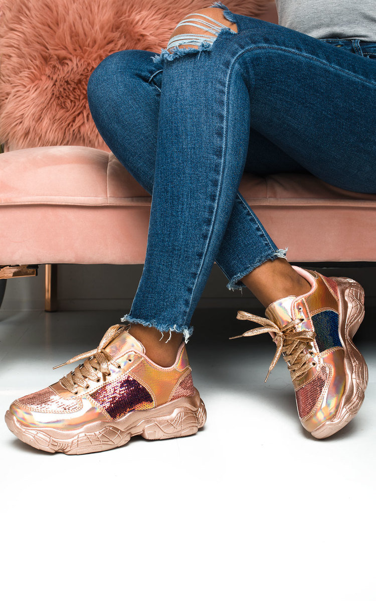 Aimee Holographic Sequin Chunky Trainers Thumbnail