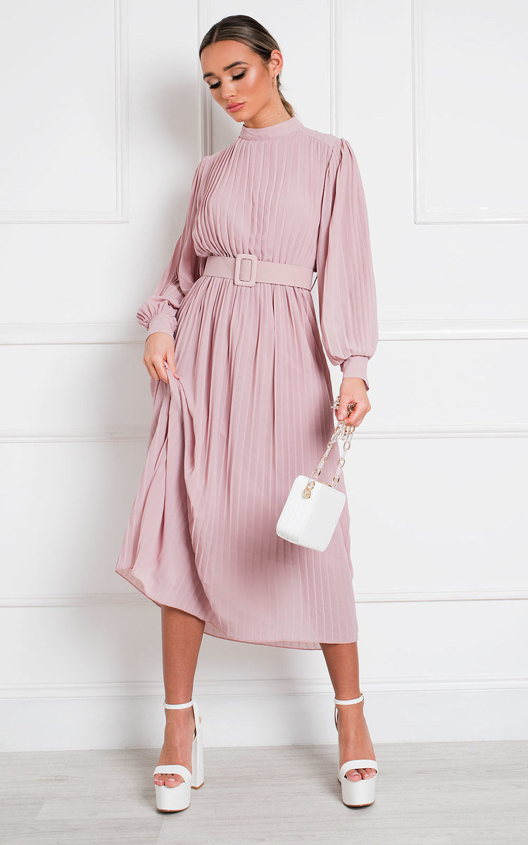 pleated pink maxi dress