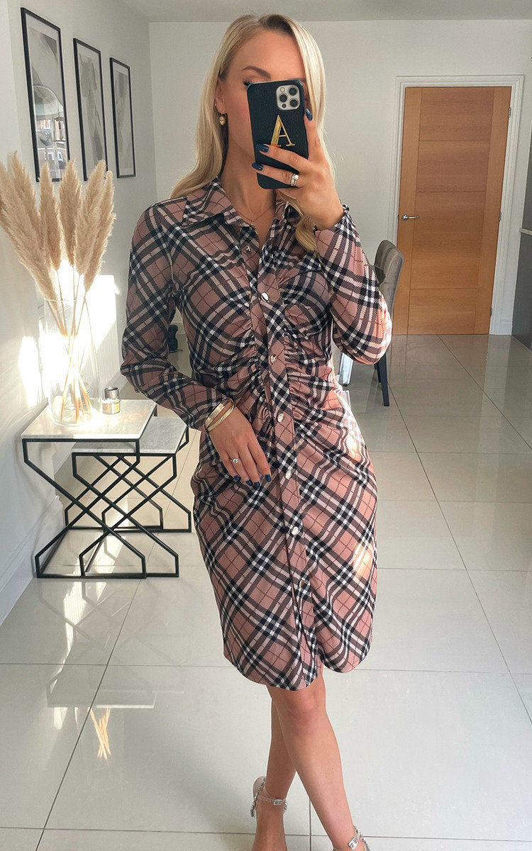 Alexa Button Down Midi Dress with Ruched Detail Thumbnail Alexa Button Down Midi Dress with Ruched Detail Thumbnail
