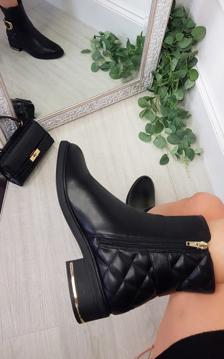 Alexa Faux Leather Padded Ankle Boots with Gold Detail Thumbnail