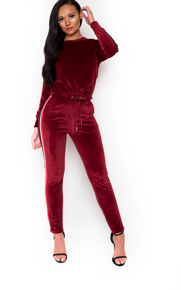 red velour jumpsuit