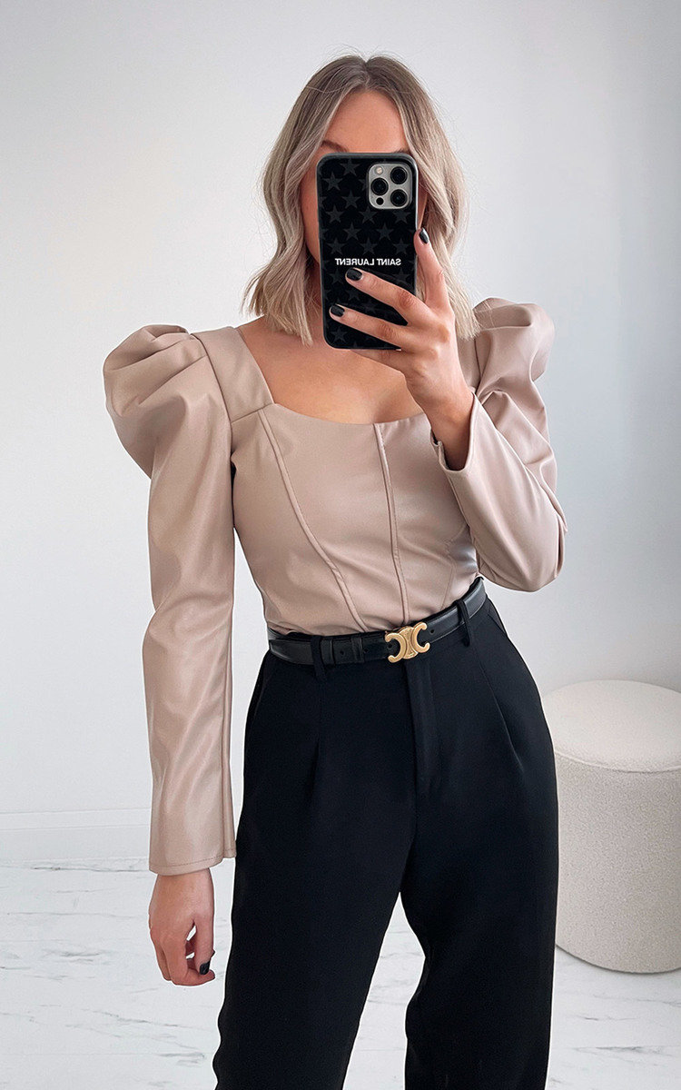 Ali Faux Leather Puff Sleeve Top Thumbnail Ali Faux Leather Puff Sleeve Top Thumbnail
